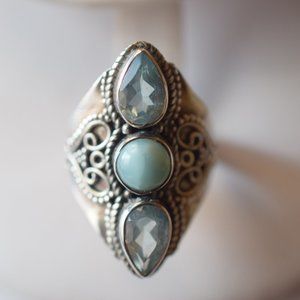 Vintage SS Larimar Blue Topaz Ring Free Bracelet 7